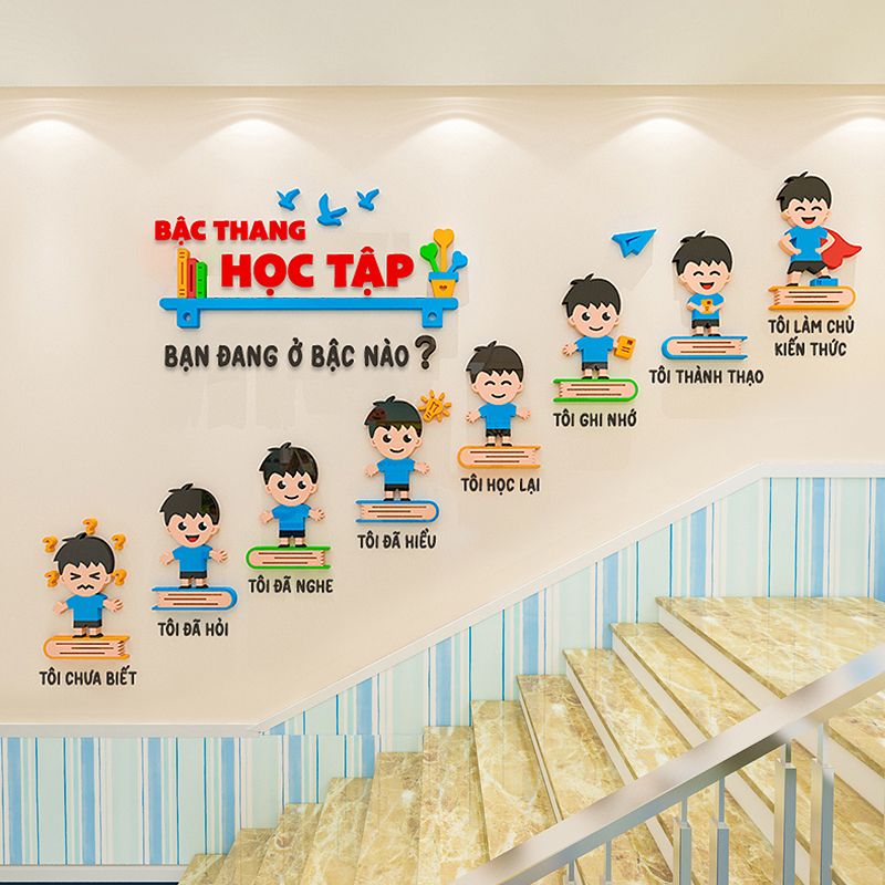 Tranh mica EPeBen dán tường nổi 3d Hình Bậc Thang Học Tập trang trí Phòng cho bé, Phòng khách, Mầm Non, Mẫu Giáo 