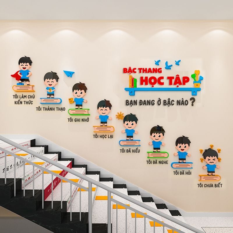  Tranh mica EPeBen dán tường nổi 3d Hình Bậc Thang Học Tập trang trí Phòng cho bé, Phòng khách, Mầm Non, Mẫu Giáo 