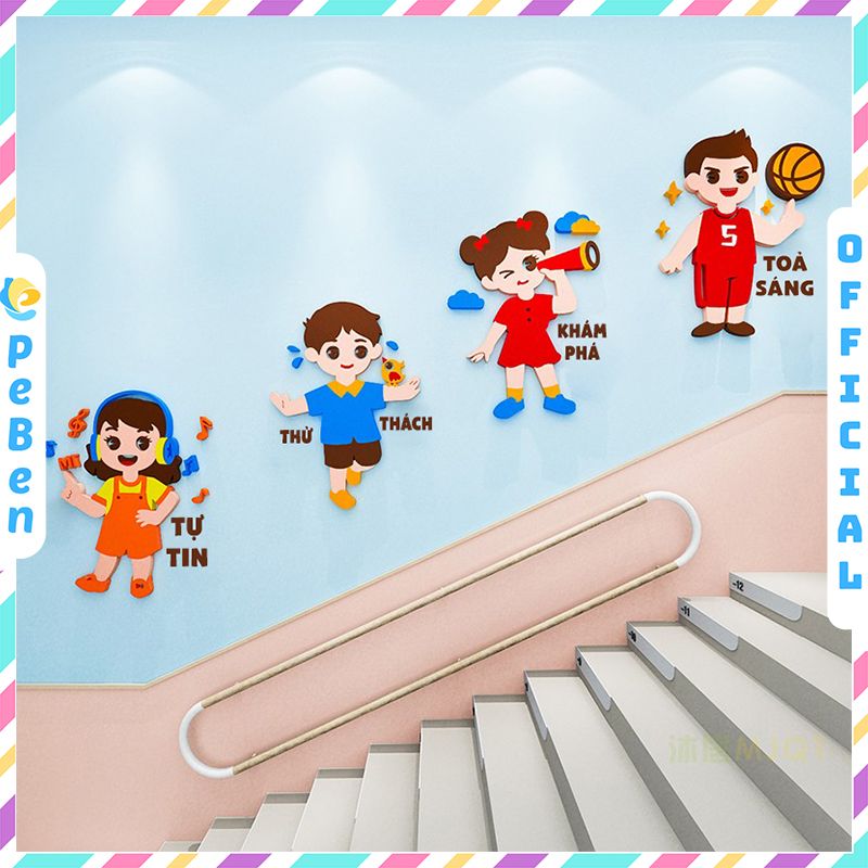  Tranh mica EPeBen dán tường nổi 3d Hình Các Bé Học Tập trang trí Phòng cho bé, Mầm Non, Mẫu Giáo 