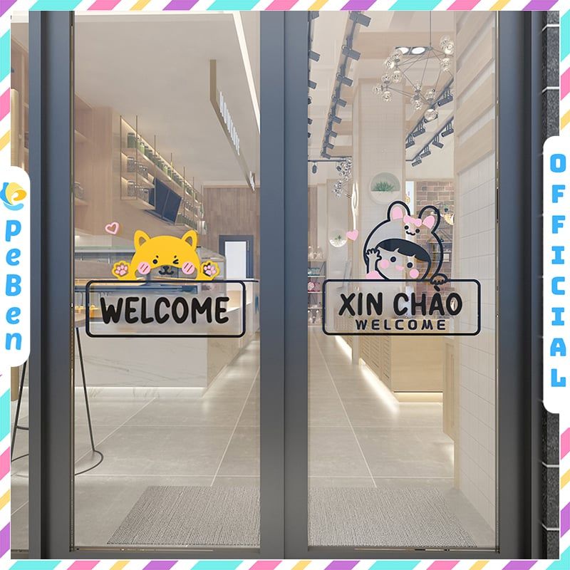  Tranh mica EPeBen dán tường nổi 3d Hình Welcome, Xin Chào trang trí Cửa Hàng, Quán Ăn, Shop Thời Trang 
