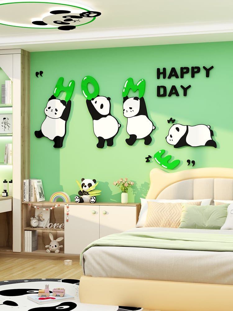  Tranh Mica EPeBen dán tường nổi 3d Gấu Trúc Happy Day trang trí Phòng cho bé, Phòng ngủ, Mẫu giáo 