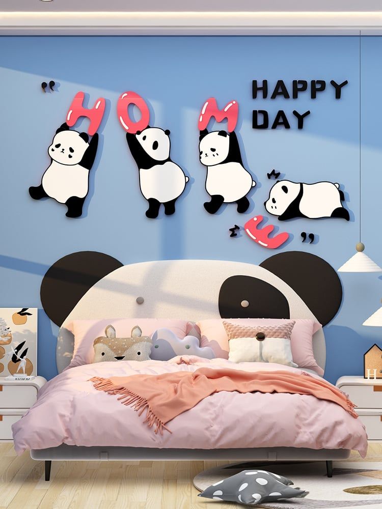  Tranh Mica EPeBen dán tường nổi 3d Gấu Trúc Happy Day trang trí Phòng cho bé, Phòng ngủ, Mẫu giáo 