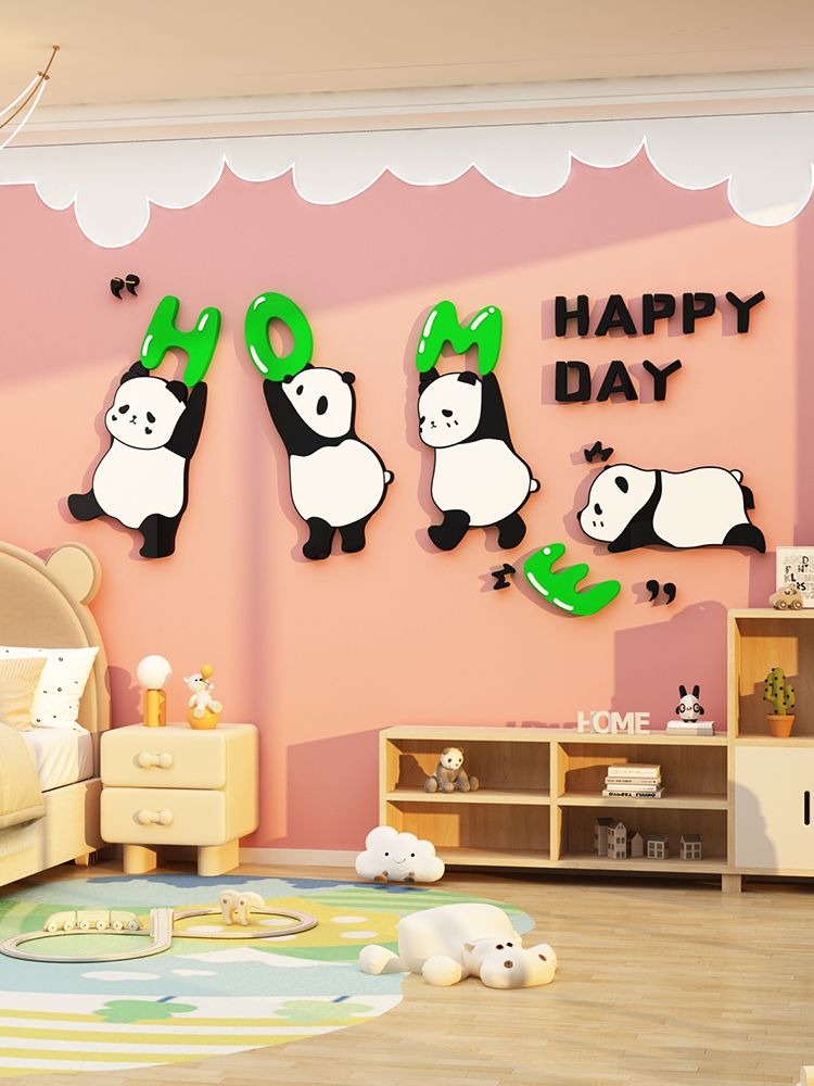  Tranh Mica EPeBen dán tường nổi 3d Gấu Trúc Happy Day trang trí Phòng cho bé, Phòng ngủ, Mẫu giáo 