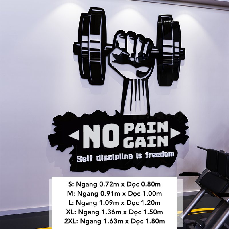  Tranh mica EPeBen dán tường nổi 3d hình Tay Nâng Tạ No pain, Hình cô gái sexy decor trang trí Phòng Tập Gym, Fitness 