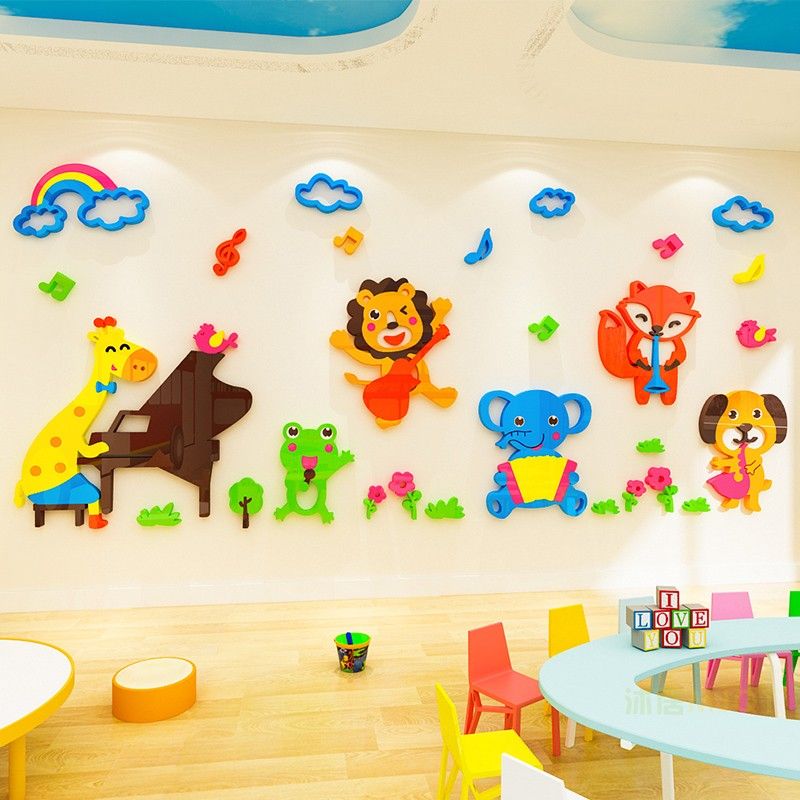  Tranh mica EPeBen dán tường nổi 3d hình ban nhạc của các con vật, decor trang trí phòng cho bé, mầm non, mẫu giáo 