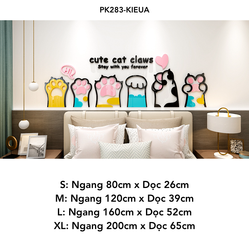  Tranh mica dán tường Hello Mèo Cào Tường trang trí Cửa Hàng, Shop Thú Cưng 