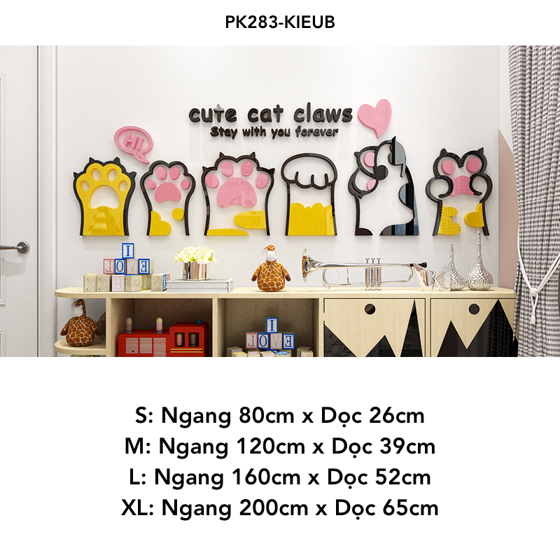 Tranh mica dán tường Hello Mèo Cào Tường trang trí Cửa Hàng, Shop Thú Cưng 
