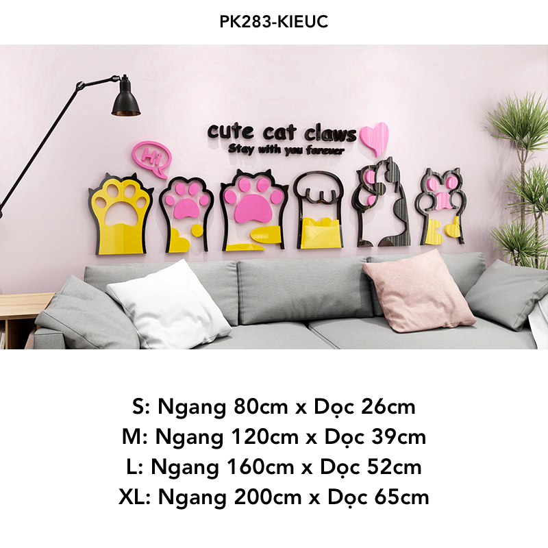  Tranh mica dán tường Hello Mèo Cào Tường trang trí Cửa Hàng, Shop Thú Cưng 
