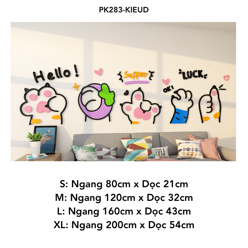 Tranh mica dán tường Hello Mèo Cào Tường trang trí Cửa Hàng, Shop Thú Cưng 