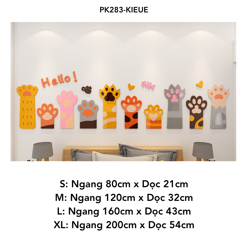  Tranh mica dán tường Hello Mèo Cào Tường trang trí Cửa Hàng, Shop Thú Cưng 