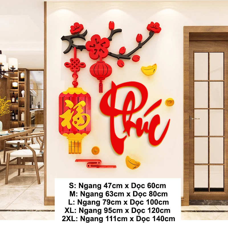  Tranh mica EPeBen dán tường nổi 3d hình Chữ Phúc Lộc Thọ thư pháp tiếng Việt trang trí Phòng Bếp, Phòng Khách, năm mới 