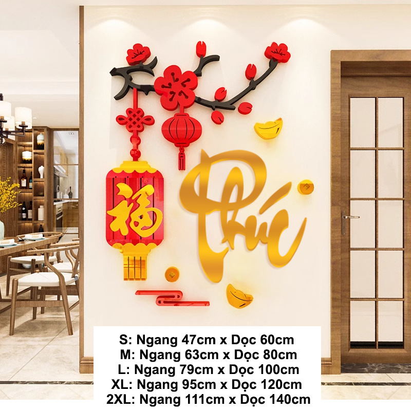  Tranh mica EPeBen dán tường nổi 3d hình Chữ Phúc Lộc Thọ thư pháp tiếng Việt trang trí Phòng Bếp, Phòng Khách, năm mới 