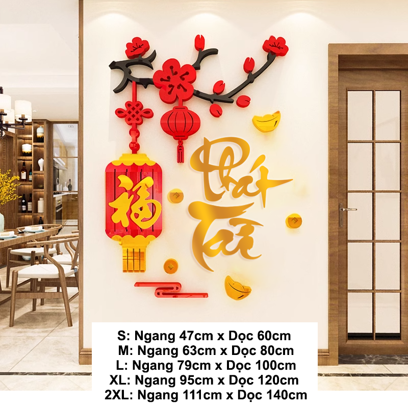  Tranh mica EPeBen dán tường nổi 3d hình Chữ Phúc Lộc Thọ thư pháp tiếng Việt trang trí Phòng Bếp, Phòng Khách, năm mới 