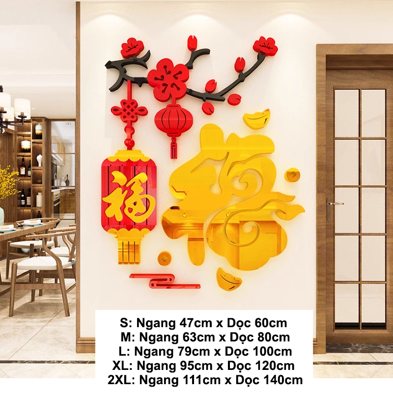  Tranh mica EPeBen dán tường nổi 3d hình Chữ Phúc Lộc Thọ thư pháp tiếng Việt trang trí Phòng Bếp, Phòng Khách, năm mới 