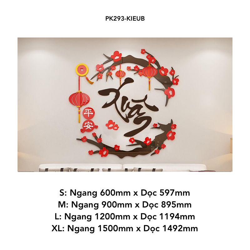  Tranh mica EPeBen dán tường nổi 3d hình chữ thư pháp tiếng Việt Phúc Xuân hoa đào decor trang trí Nhà Cửa, Phòng Bếp 
