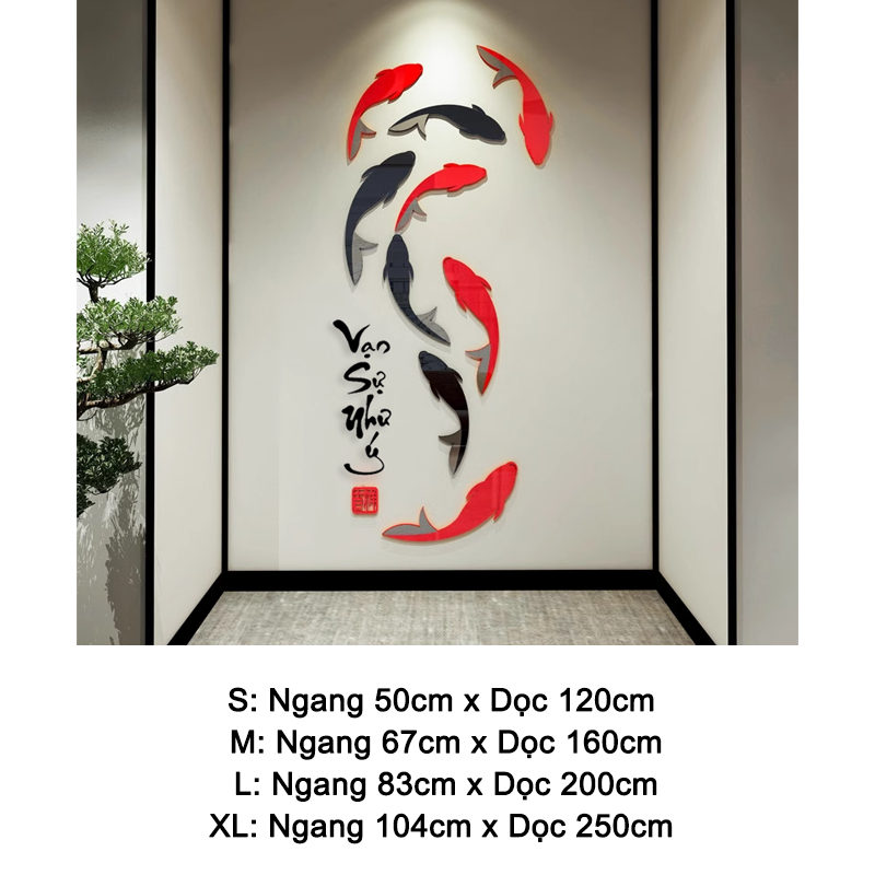  Tranh mica EPeBen dán tường nổi 3d hình cá chép bơi Vạn sự như ý trang trí Nhà Cửa, Phòng Bếp, năm mới tết thư pháp 