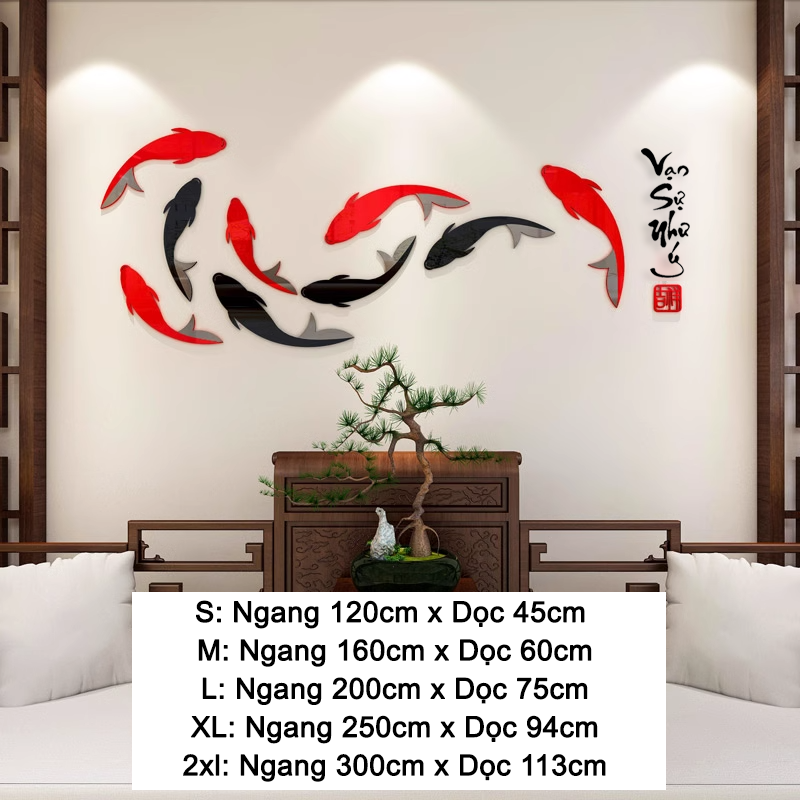  Tranh mica EPeBen dán tường nổi 3d hình cá chép bơi Vạn sự như ý trang trí Nhà Cửa, Phòng Bếp, năm mới tết thư pháp 