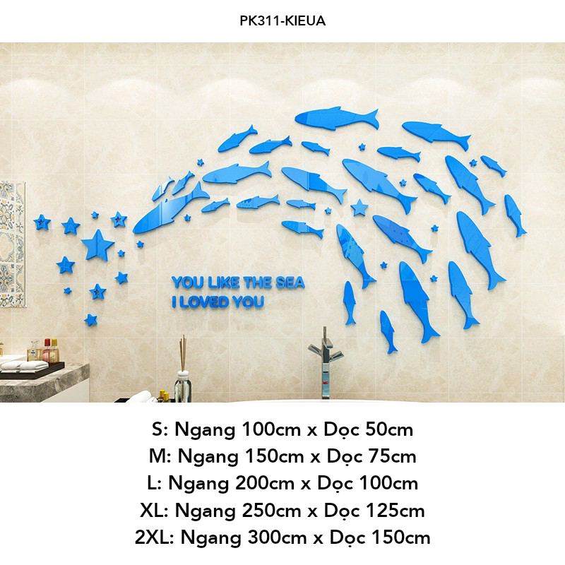  Tranh mica EPeBen dán tường nổi 3d Hình đàn cá decor trang trí Phòng khách, Phòng bếp, Phòng làm việc, Phòng tắm 