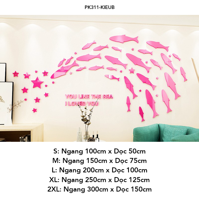  Tranh mica EPeBen dán tường nổi 3d Hình đàn cá decor trang trí Phòng khách, Phòng bếp, Phòng làm việc, Phòng tắm 