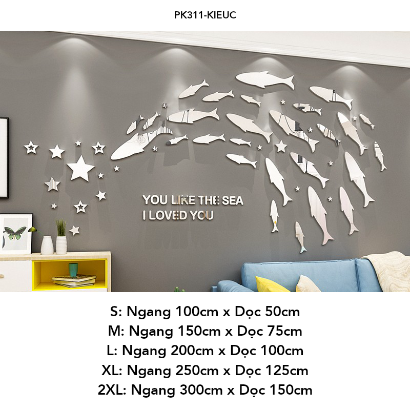  Tranh mica EPeBen dán tường nổi 3d Hình đàn cá decor trang trí Phòng khách, Phòng bếp, Phòng làm việc, Phòng tắm 