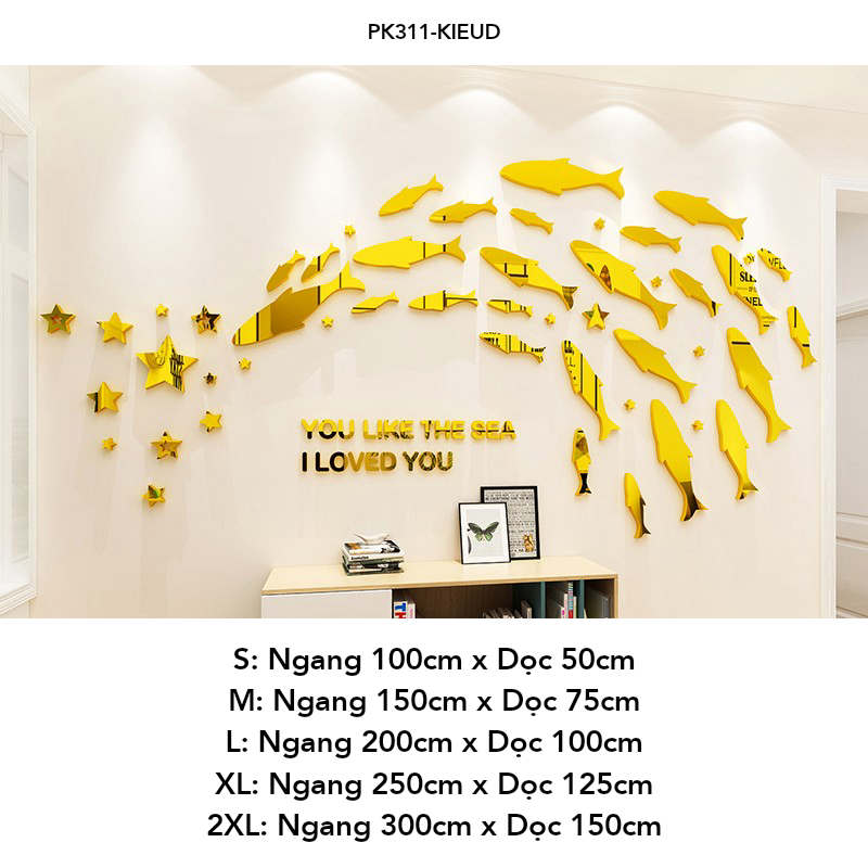  Tranh mica EPeBen dán tường nổi 3d Hình đàn cá decor trang trí Phòng khách, Phòng bếp, Phòng làm việc, Phòng tắm 