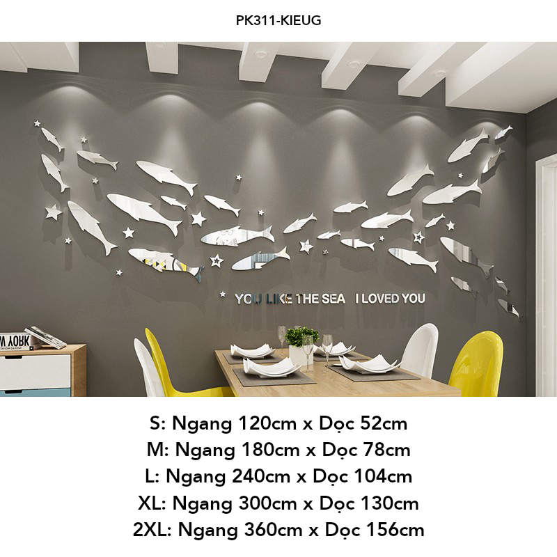  Tranh mica EPeBen dán tường nổi 3d Hình đàn cá decor trang trí Phòng khách, Phòng bếp, Phòng làm việc, Phòng tắm 