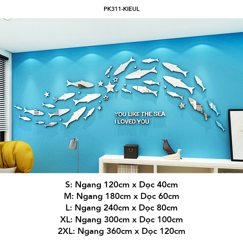  Tranh mica EPeBen dán tường nổi 3d Hình đàn cá decor trang trí Phòng khách, Phòng bếp, Phòng làm việc, Phòng tắm 