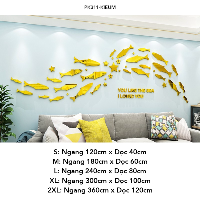  Tranh mica EPeBen dán tường nổi 3d Hình đàn cá decor trang trí Phòng khách, Phòng bếp, Phòng làm việc, Phòng tắm 