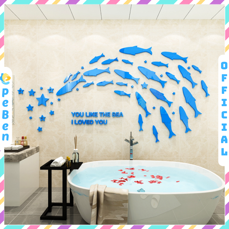  Tranh mica EPeBen dán tường nổi 3d Hình đàn cá decor trang trí Phòng khách, Phòng bếp, Phòng làm việc, Phòng tắm 