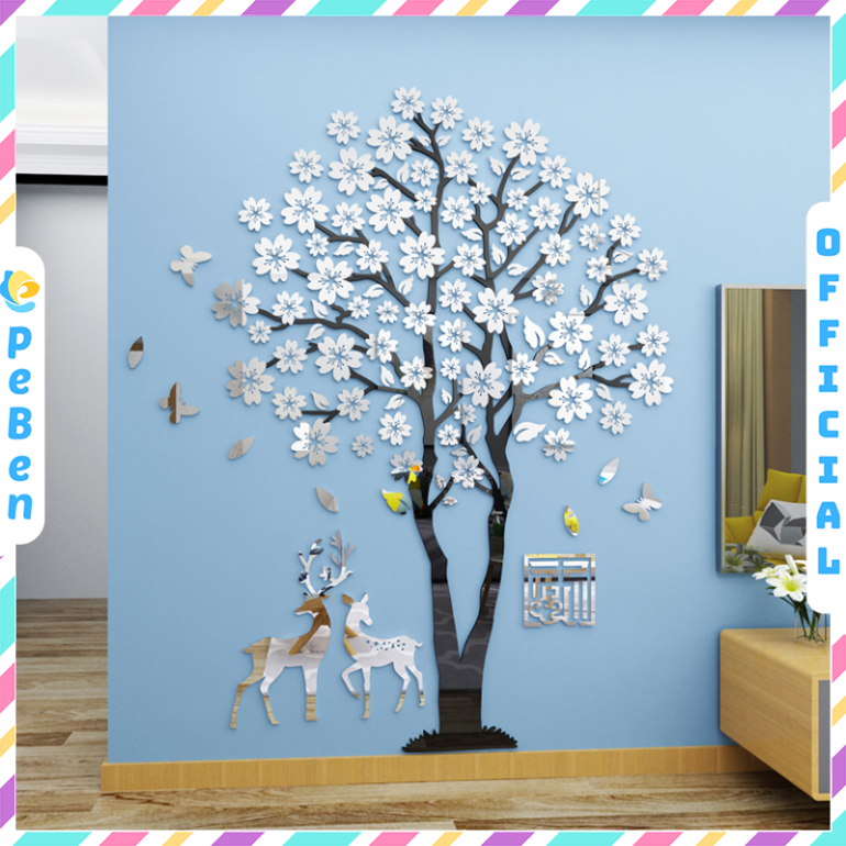  Tranh mica EPeBen dán tường nổi 3d hình Hoa mai nở rộ mùa xuân decor trang trí Phòng khách, Phòng làm việc, Cửa hàng 