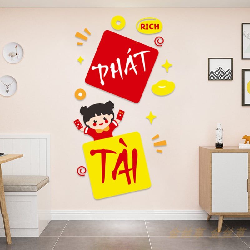  Tranh mica EPeBen dán tường nổi 3d Hình Lucky, Phát Tài, Phát Lộc trang trí Phòng Khách, Cửa Hàng, Shop Thời Trang 