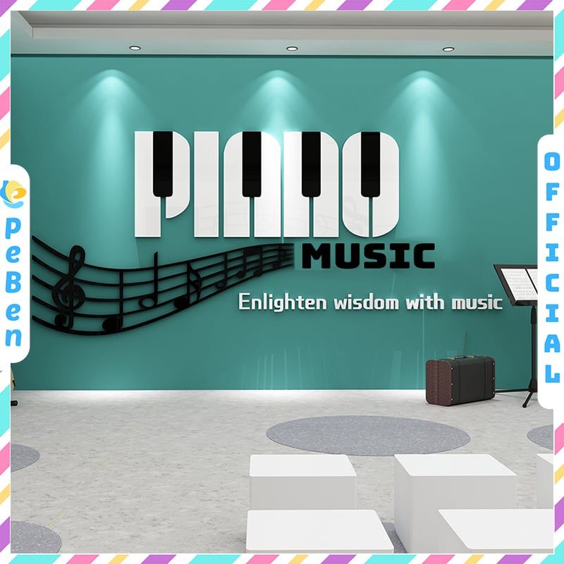  Tranh mica EPeBen dán tường nổi 3d Hình Piano Mucsic trang trí Phòng học nhạc, Phòng trà, Quán café 