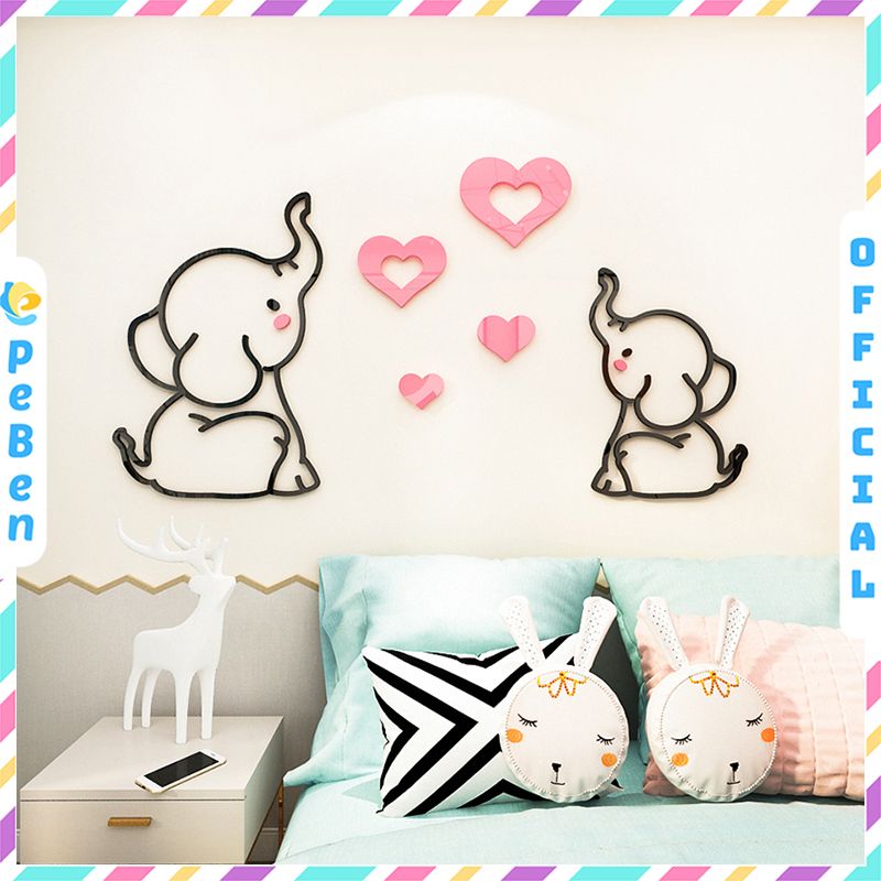  Tranh mica EPeBen dán tường nổi 3d hình dán voi mẹ và voi con đáng yêu decor trang trí Phòng ngủ cho bé, Phòng học 