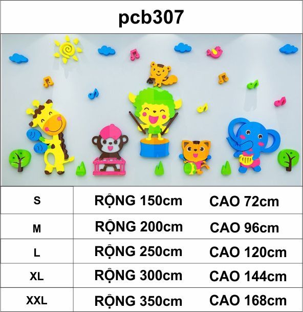  Tranh mica EPeBen dán tường nổi 3d hình ban nhạc của các con vật, decor trang trí phòng cho bé, mầm non, mẫu giáo 