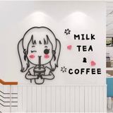  Tranh mica EPeBen dán tường nổi 3d hình cô bé yêu trà sữa decor trang trí trà sữa, quán quán nước 
