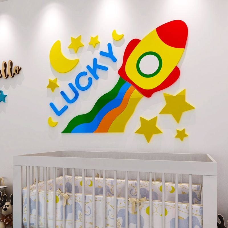  Tranh mica EPeBen dán tường nổi 3d hình Tên lửa, máy bay decor trang trí đầu giường phòng cho bé - 