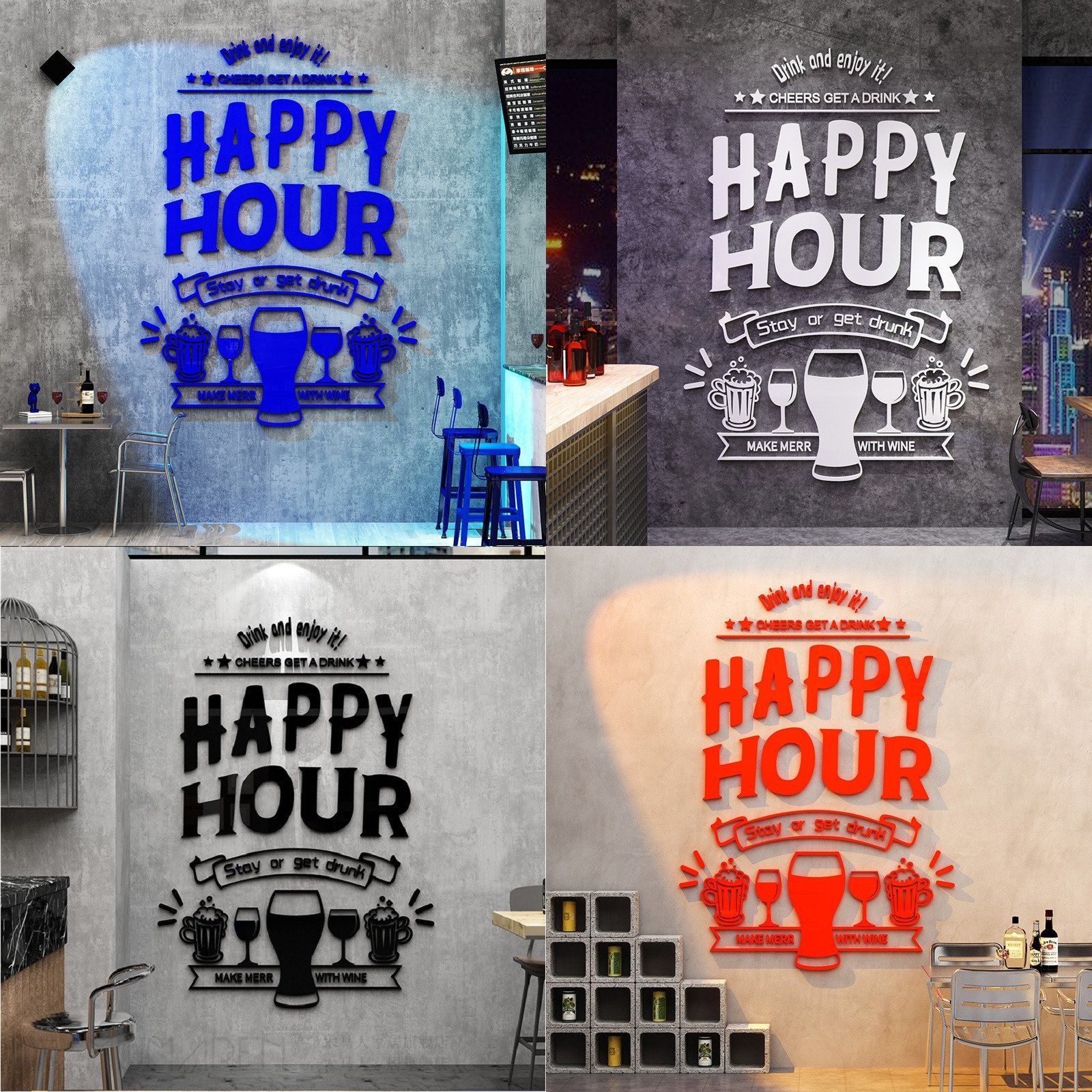  Tranh mica EPeBen dán tường nổi 3d hình happy hour decor trang trí tường quán bar, nhà hàng, quán nhậu 