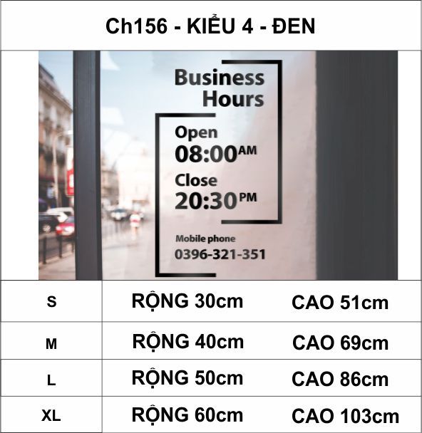  Chữ mica giờ làm việc, logo theo yêu cầu (chữ dán nổi) welcome trang trí cửa kính ra vào, cửa hàng,quán ăn,kinh doanh 
