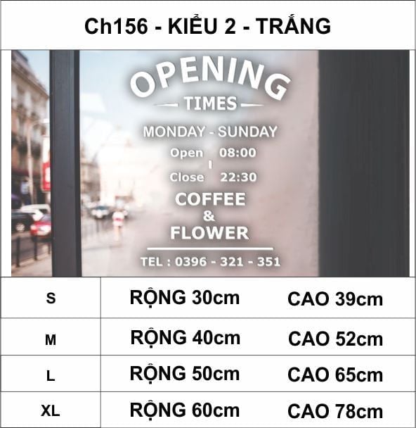  Chữ mica giờ làm việc, logo theo yêu cầu (chữ dán nổi) welcome trang trí cửa kính ra vào, cửa hàng,quán ăn,kinh doanh 