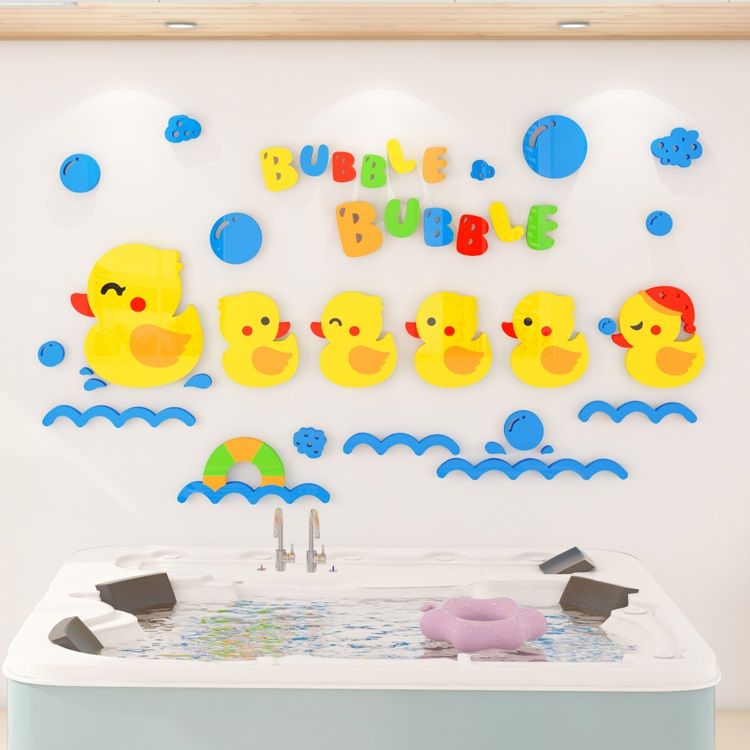  Tranh mica EPeBen dán tường nổi 3d hình bubble đàn vịt con theo mẹ, decor trang trí tường phòng tắm cho bé, khu vui chơi 
