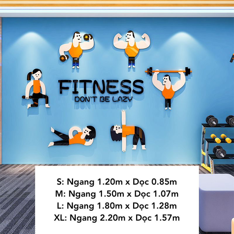  Tranh mica EPeBen dán tường nổi 3d hình Fitness don't be lazy nam nữ các động tác decor trang trí Phòng Tập Gym 