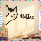  Tranh mica EPeBen dán tường nổi 3d hình Chú Mèo Hello decor trang trí Cửa Hàng, Quán Nước 