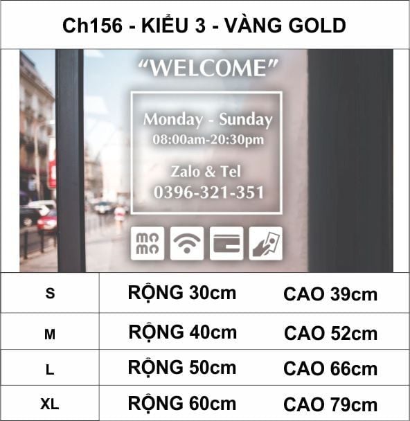  Chữ mica giờ làm việc, logo theo yêu cầu (chữ dán nổi) welcome trang trí cửa kính ra vào, cửa hàng,quán ăn,kinh doanh 