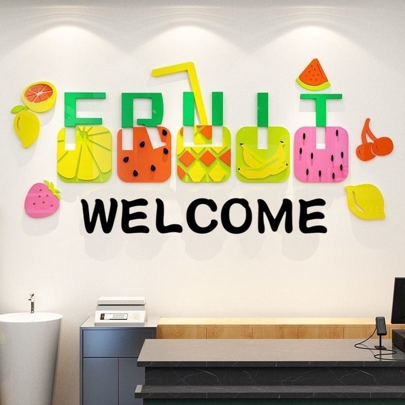  Size lớn Tranh mica dán tường dán nổi hello trang trí cửa ra vào shop quần áo, cafe, spa 