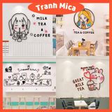  Tranh mica 3d dán tường các mẫu tranh cô gái, gấu cute trang trí quán trà sữa, trà chanh 