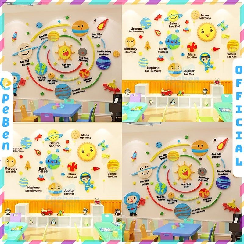  Tranh mica EPeBen dán tường nổi 3d hình vũ trụ hệ mặt trời các hành tinh Tiếng việt cho các em bé trang trí lớp học 