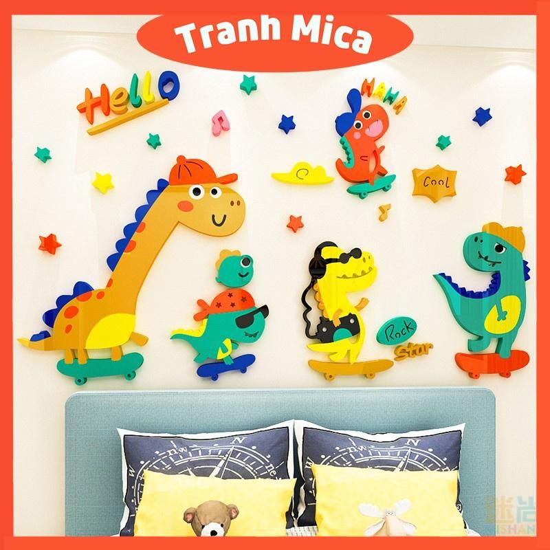  Tranh mica EPeBen dán tường nổi 3d hình những chú Khủng long tinh nghịch decor trang trí phòng cho bé, Trường mầm non 