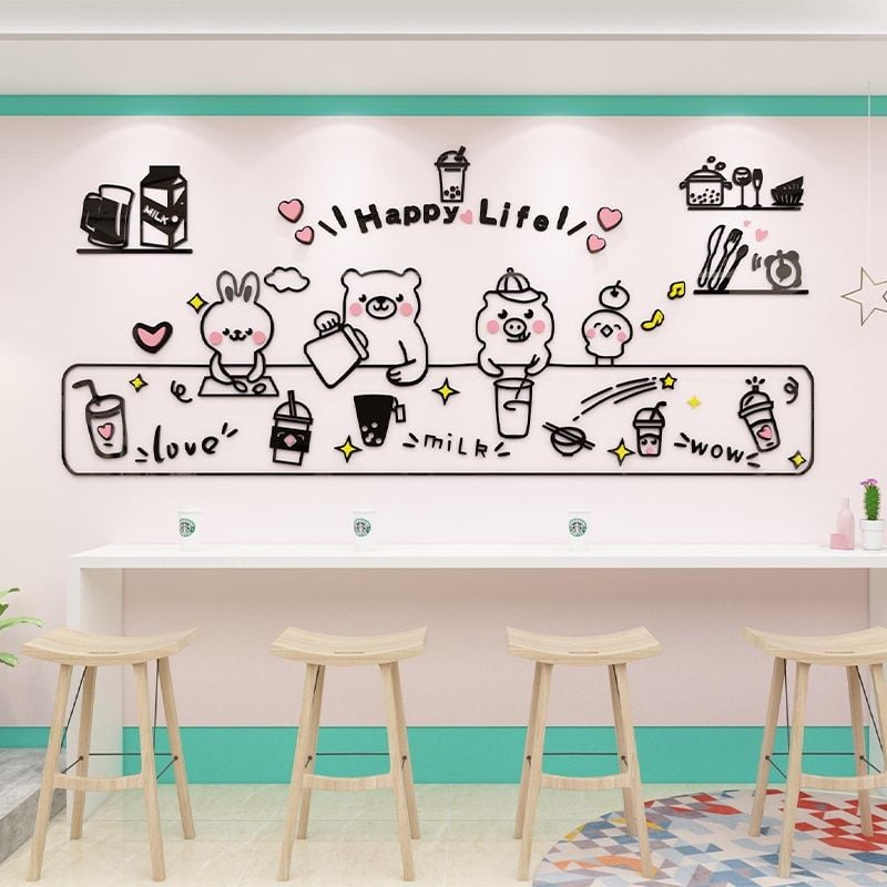  Size lớn Tranh mica dán tường dán nổi hello trang trí cửa ra vào shop quần áo, cafe, spa 