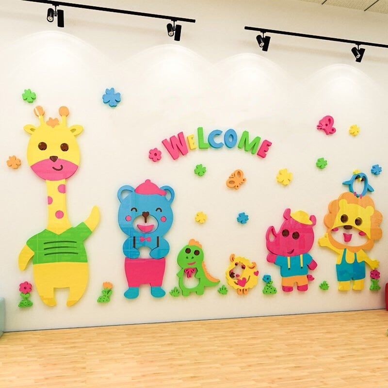  Tranh mica EPeBen dán tường nổi 3d hình welcome Bách thú decor trang trí phòng cho bé, Trường mầm non 