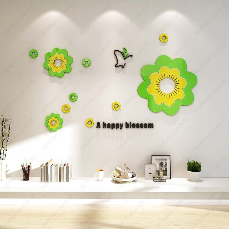  Tranh dán tường mica 3d decor khổ lớn bông hoa nở rộ trang trí phòng khách, phòng ngủ 